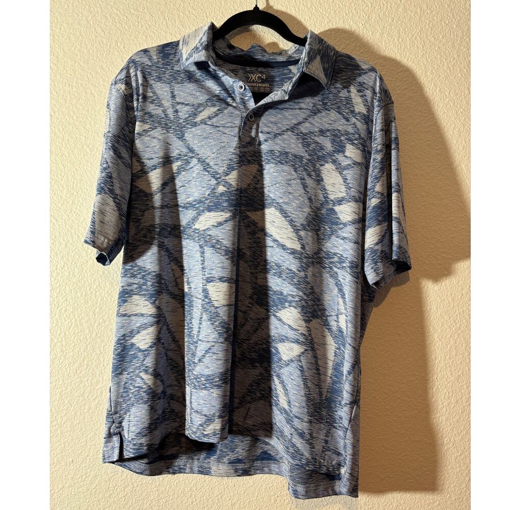Johnston & Murphy Men's Size L XC4 Blue Abstract Short Sleeve Polo Shirt